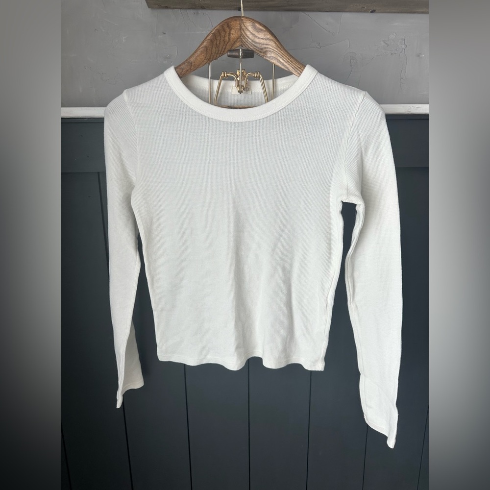 J.Galt White Thermal Women's Cotton Crew Neck Long Sleeve Tee T-Shirt‎ Top S/M